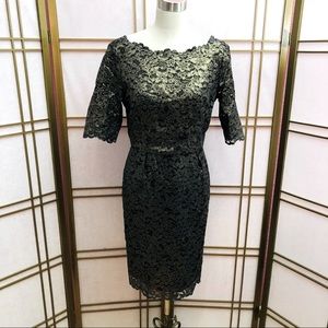Shoshanna dress. Black & gold lace overlay